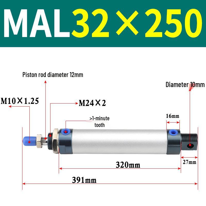 Mini Aluminum Alloy Pneumatic Cylinder - Round, Sizes 16/20/25/32/40 x 25/50/75/100/200
