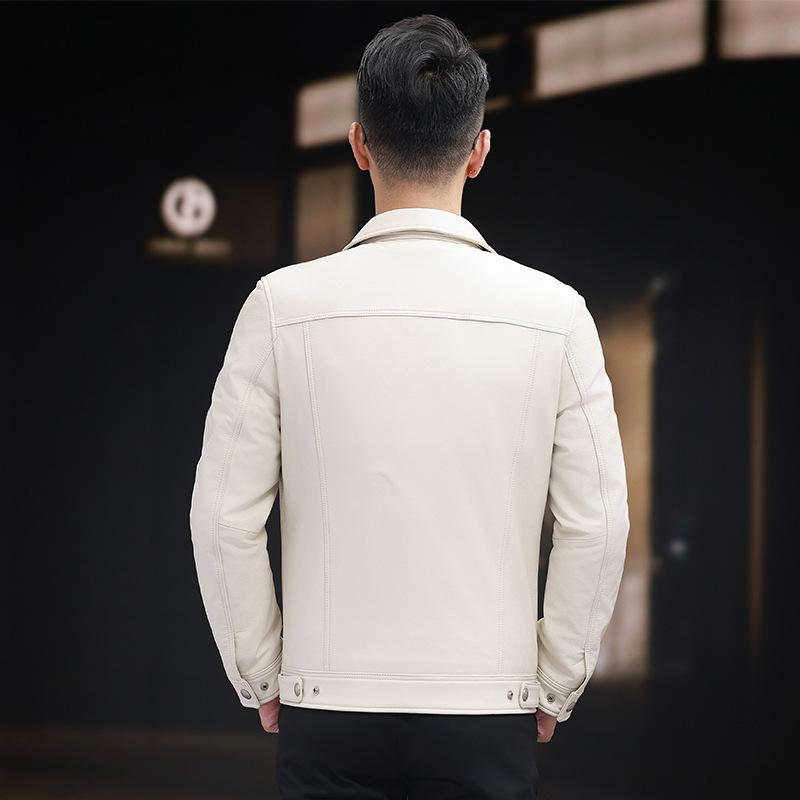 Autumn and Winter Men's Genuine Leather Jacket Korean Style Slim Jacket Fashionable Men's Clothing Can Be Added with Velvet