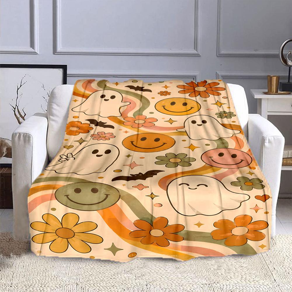 Cute Ghosts and Smiley Faces Blanket Design Patterned flannel blanket perfect for the bedroom living room, sofa, or a little nap