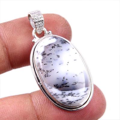 Natural Dendrite Opal Gemstone 925 Solid Sterling Silver Gift Pendant 1.75" d9D64
