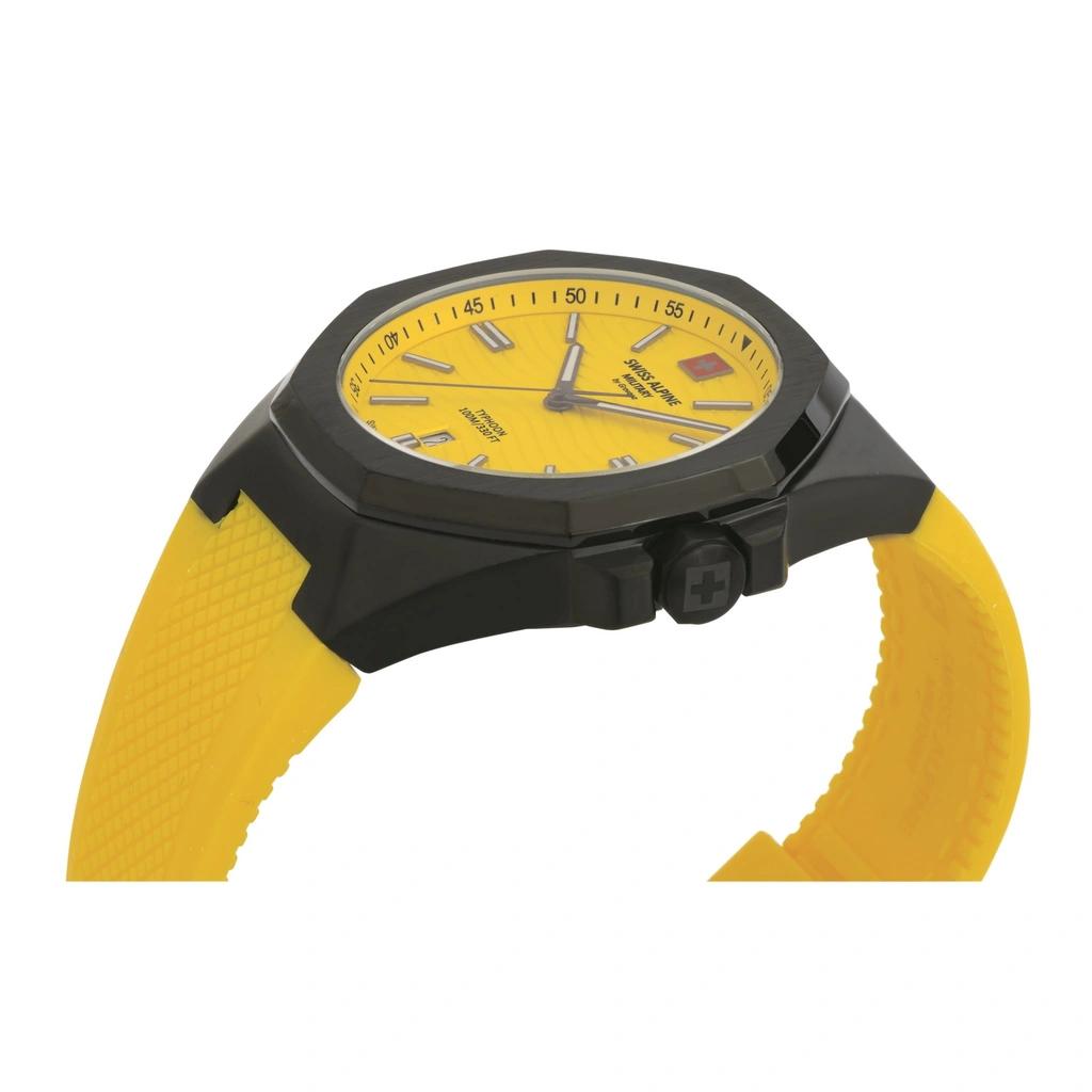 Swiss Alpine Military Typhoon Silicone Strap Yellow Dial Quartz 7006.1878 100M Men's Watch