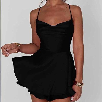 Moda de vară Rochie de culoare solidă din satin, sexy, fără spate, pentru femei europene și americane