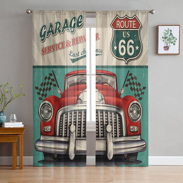 Motorcycle Highway Retro Style Chiffon Sheer Curtains For Living Room Bedroom Home Decoration Window Voiles Tulle Curtain