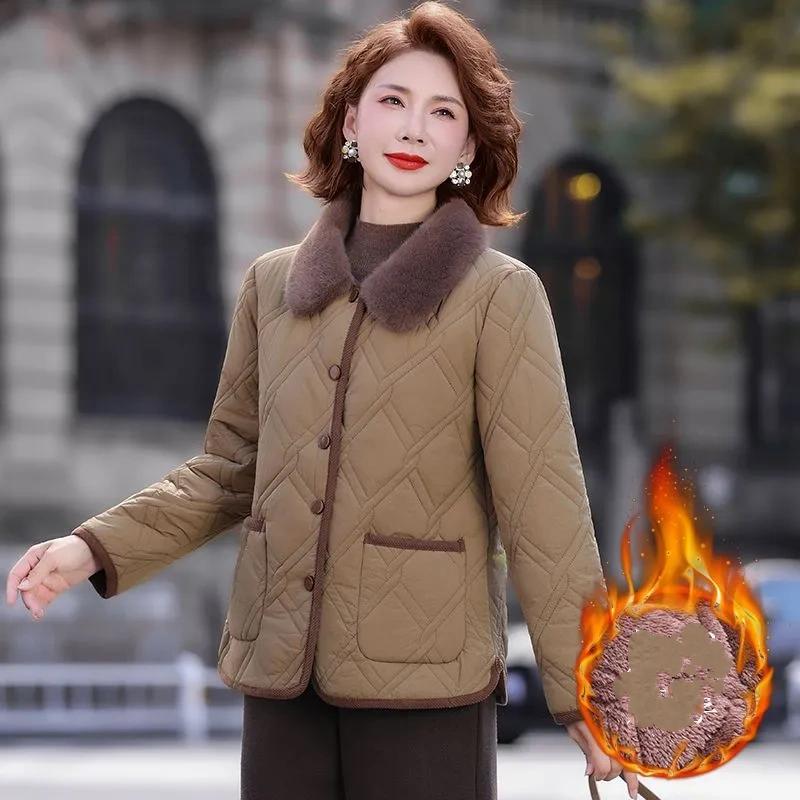 

Женская мода для среднего и пожилого возраста с лацканами, одежда для мамы, модная куртка, легкая стеганая куртка, короткая стеганая куртка, стеганая куртка, все сочетается M хаки