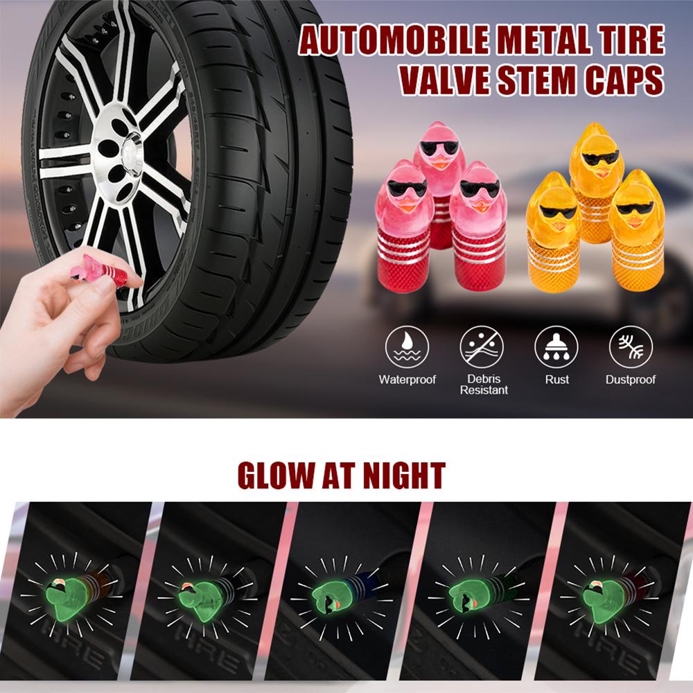 4PCS Duck Tire Valve Stem Caps with O Rubber Ring Universal Tire Valve Caps for Car SUV Truck Bike Motorcycles Wheel Valve Stems 1