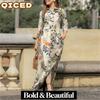 Fashion Autumn Winter POLO Neck Long Sleeve Solid Color Print Casual Dresses