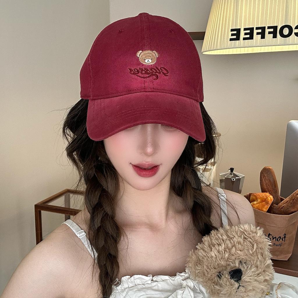 Washed Cotton Cute Bear Embroidered Baseball Cap Men'S And Women'S Spring And Summer College Style Versatile Face Cap