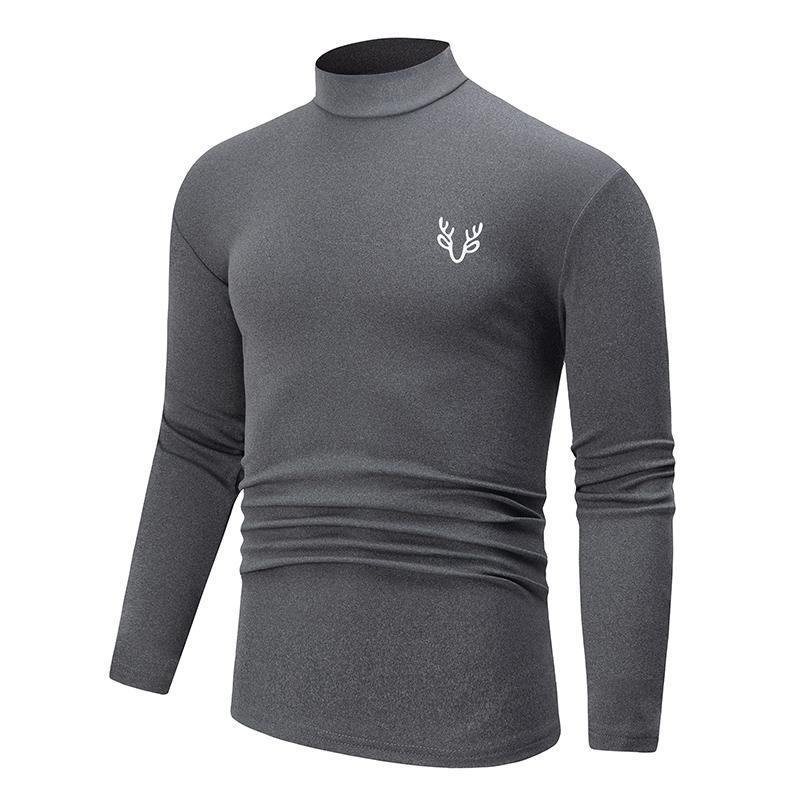 

Autumn and Winter Men s Solid Color Semi High Neck Casual Simple Warm Long Sleeved T-shirt Youth Plus Size Base Top M