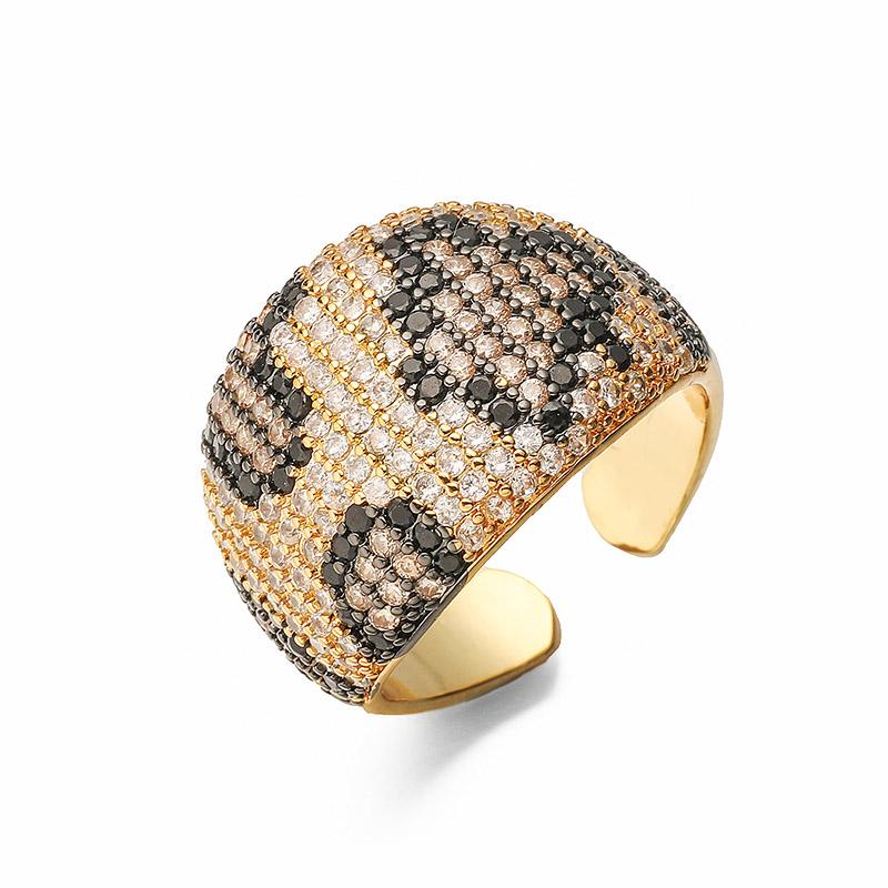 

18K Gold Plated Brass Luxury Full Cubic Zirconia Leopard Pattern Niche Design Ladies Unisex Open End Adjustable Jewellery Ring resizable золотой