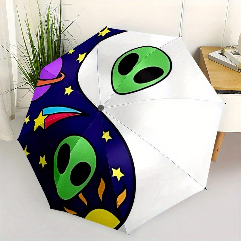 1pc Alien Space Pattern Automatic Open/Close Umbrella, Umbrella with cartoon Design, Portable Compact Umbrella for Men & Women, Good Holiday
