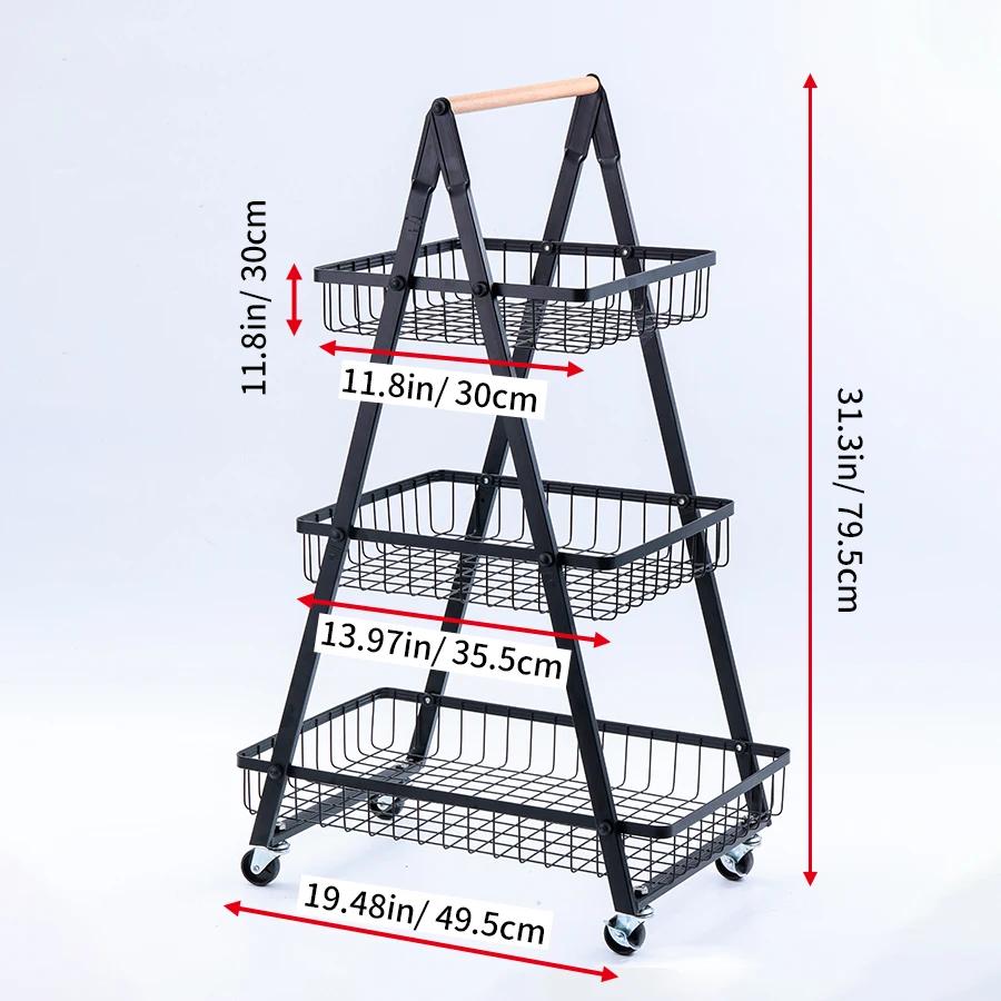 

3-Tier Fruit Basket and Bowl, Kitchen Countertop Organizer with Extra Support Rods, Detachable for Fruit Veg Bread Snacks чёрный