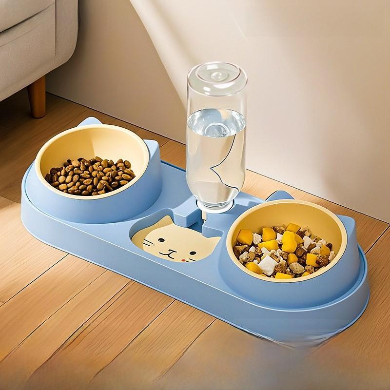 Pet Cat Food And Water Bowl Set With Antispill Design For Home Use