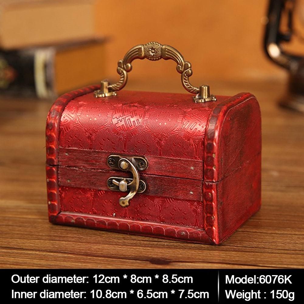 Vintage Treasure Chest Mini Trinket Box Portable Wooden Jewelry Box Cosmetics Organizer
