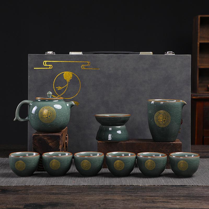 Direct Sales New Products Furu Kiln Tea Set Household Ge Kiln Tea Set Business Activities Creative Gift Print L0Go
