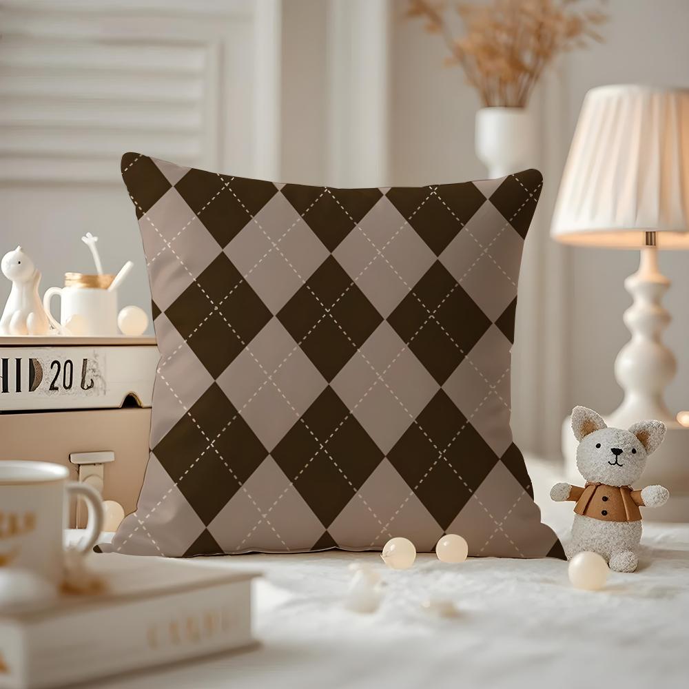 Nordic Scottish Pattern Tartan Cushion Cover Pattern Printed Pillowcase For Living Room Sofa Cushion Cover & Bedroom Decor