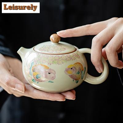 180ml Retro Ru Porcelain Teapot Chinese Koi Fish Xishi  Pot Tea Brewing Kettle Ancient Oolong Tea Drinkware Equipment Decoration
