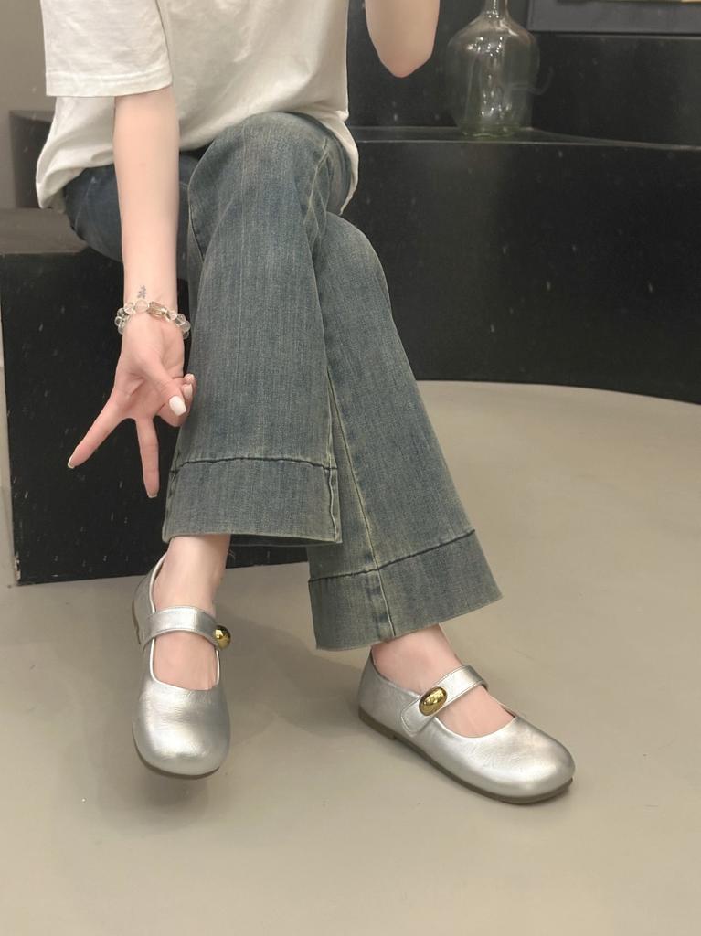 Summer With New Skirt French Soft Sole Adhesive Tape Gentle Flat Bottom Shallow Mouth Evening Breeze Mary Jane Shoes Single Shoes Women
