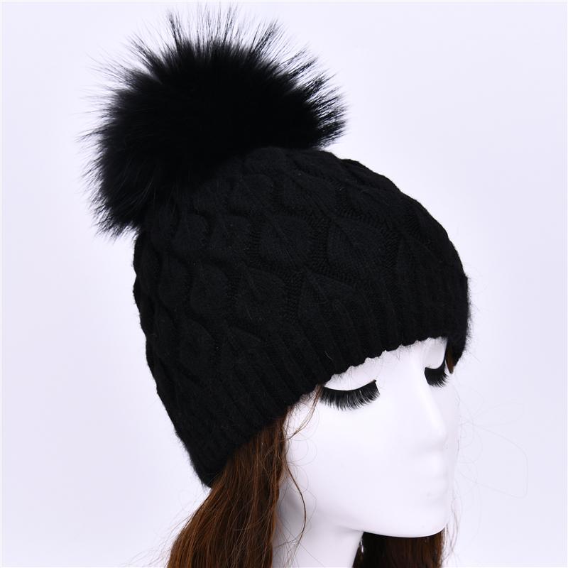 Jxwatcher Women Winter Hat Real Fur Pompom Angora Knitted Wool Beanie Fashion Casual Outdoor Thick Ladies Warm Fur Ball Hats New
