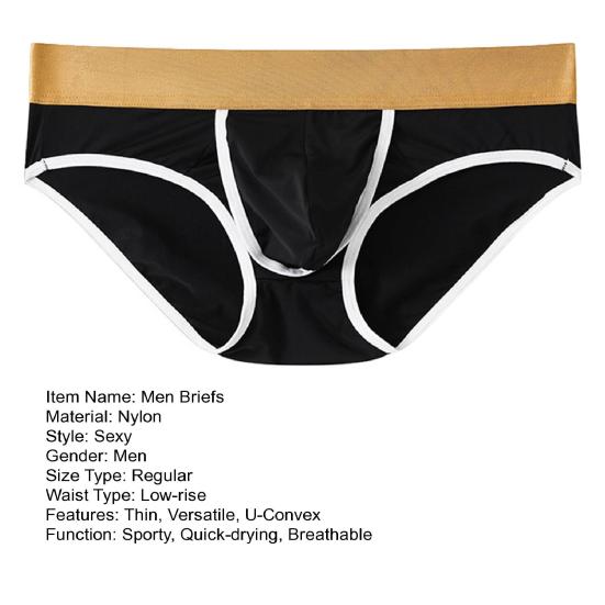 Men Briefs Low-rise Elastic Waistband Side Opening Design U-Convex Panties Breathable Underwear Daily Wear