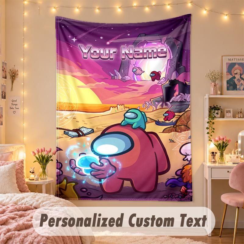 Custom Personalized Tapestry,Among Us Print Custom Name Text Wall Art Hanging for Bedroom