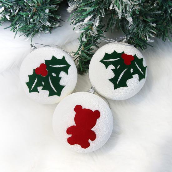 Christmas Ball Ornaments White Foam Balls with Leaf/Bear Pattern Xmas Tree Hanging Ornaments for Holiday Home Tree Decor