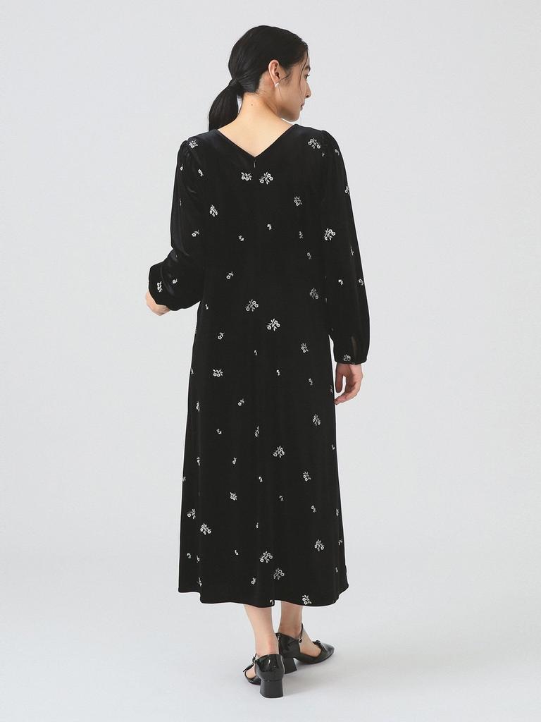 Ray Beams Velvet Embroidered Black 0 Women's Dress,
