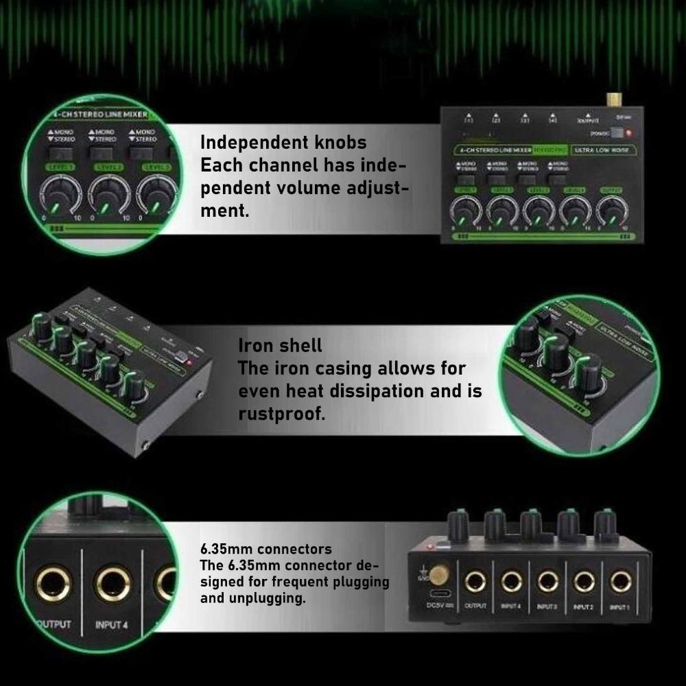 with RGB Lights 6 Channel Mixer Sound Mixer Surround Sound Stereo Mixer  Stage Performance