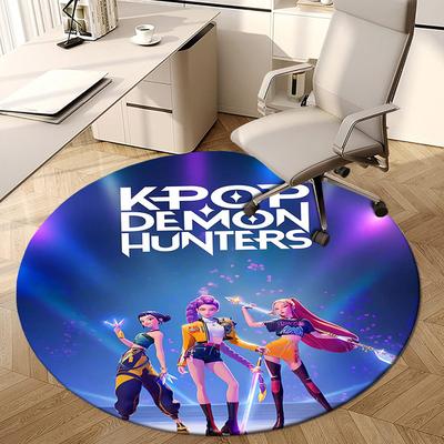 1ks KPOP DEMON HUNTERS Kulatý koberec, Vyrobeno z polyesteru, Ideální pro zdobení kancelářských židlí, Obývacích pokojů, Živý dekorativní koberec