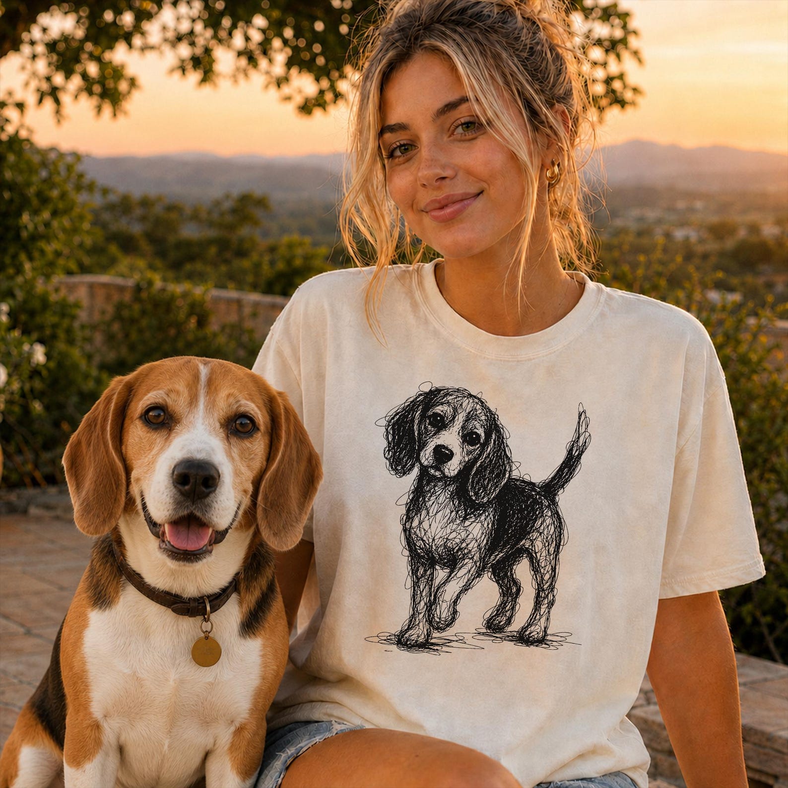 Beagle Line Art Shirt, Minimalist Scribble Dog Sketch Tee, Abstract Beagle T-Shirt, Beagle Mom Gift, Artsy Dog Lover Tee M