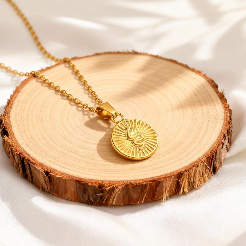 Stainless Steel Snake Pattern Medallion Pendant for Women 18K Gold Plated Link Chain Necklaces Clavicle Chain Statement Jewelry