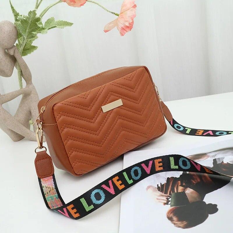 Rilibegan Embroidered Camera Bag Material Casual Small Square Bag Versatile Single Shoulder Bag Printed Shoulder Strap