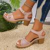 New summer European and American style chunky heel sandals for women, plus size, casual style.