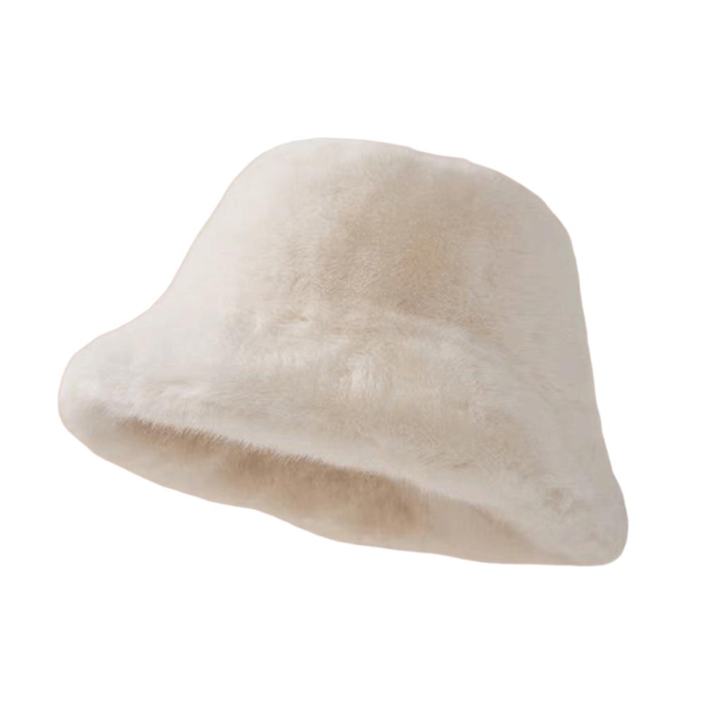 Faux Rabbit Fur Furry Winter Hat Windproof Panama Hat Fashionable Plush Bucket Hat Women бежевый