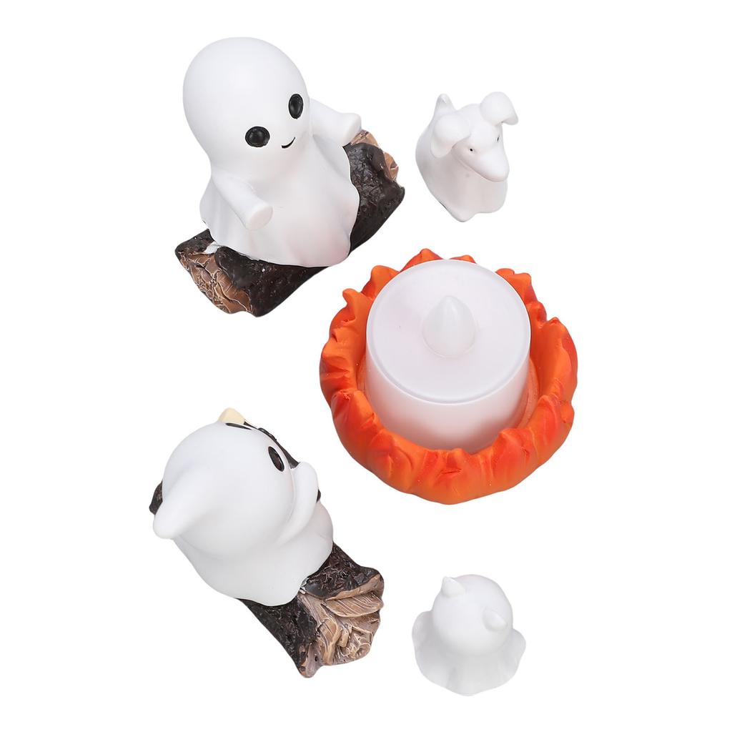 Ghost Campfire Flickering Night Light Dog Cat Figurine Resin Cute Ghost Statues for Tabletop Shelf Decoration Ornaments