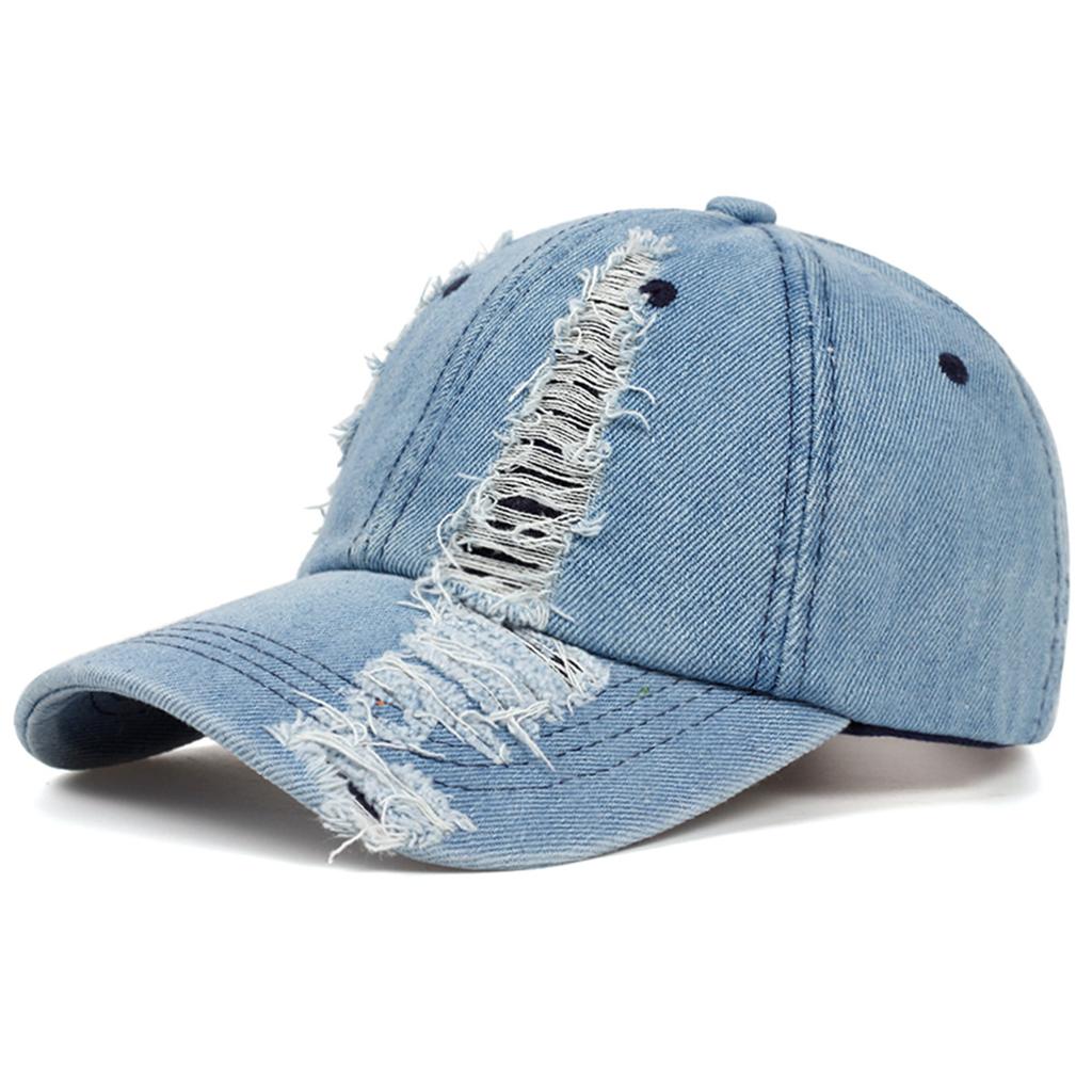 Perforated Men's and Women's Washed Old Denim Duckbill Hats for Couples In Spring and Autumn Retro Baseball Caps
