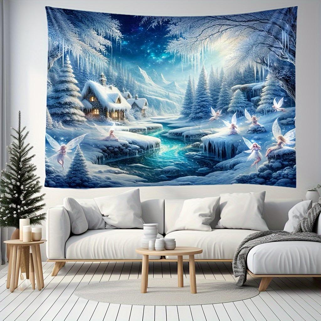 

Зимнее утро Олень Рождество Олень Санты Настенный гобелен Настенное украшение Дерево Настенное украшение Великолепная рождественская елка Камин Подарки 90x75cm