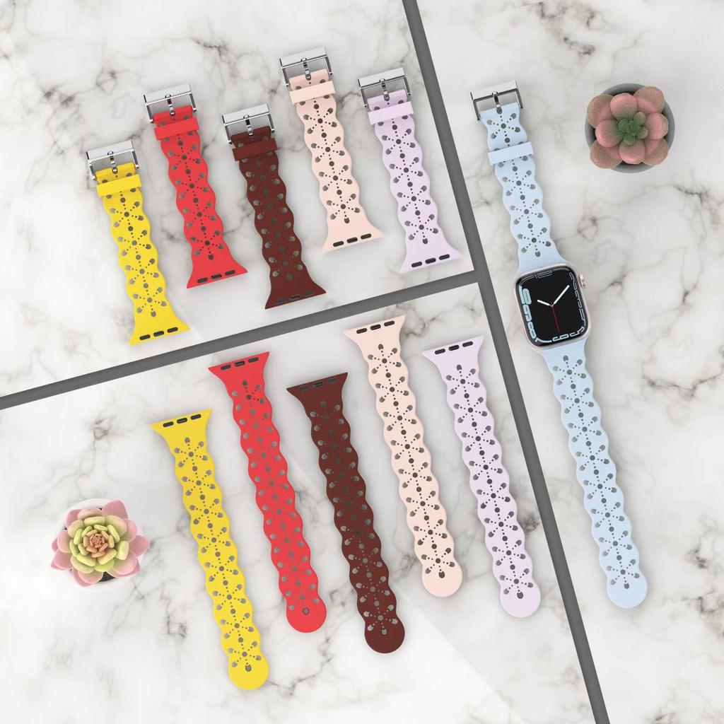 Lace Silicone Strap For Apple watch band 49/45/41/44/42/40/38 mm Breathable Bracelet Band For iWatch UItra 9 8 7 6 5 4 3 SE