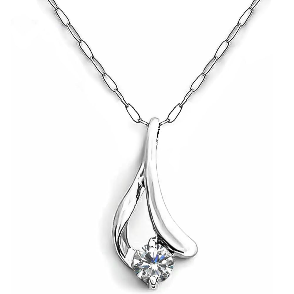 PLUSTER Diamond Platinum Drop Necklace Natural with PT900 40cm Box Perfect Birthday Day Gift Women's (0.08ct Diamond) Chain, [Gift Set], Gift,