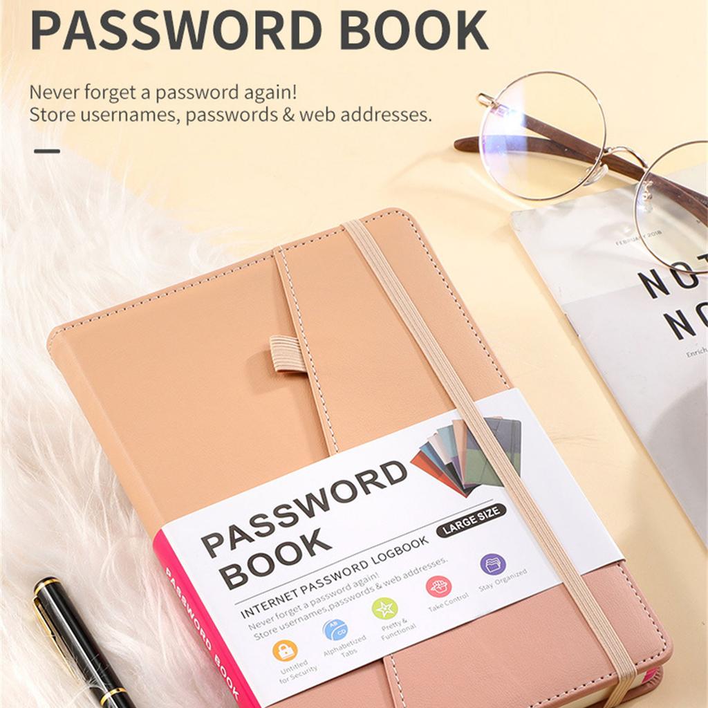 Modern A5 Password Journal PU Leather Notebook with Alphabet Tabs and Planner Stickers