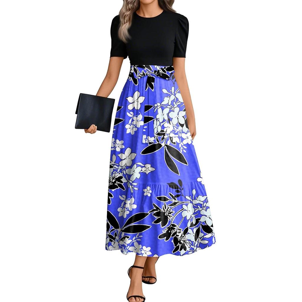 Women's Floral Print High Waist Fashionable And Elegant Dress