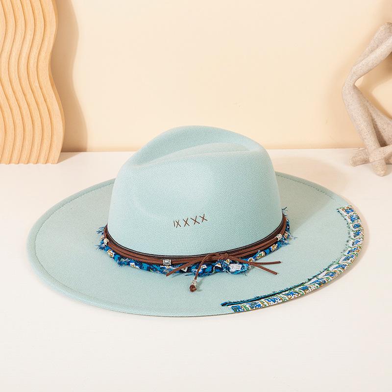 Color Blocking Wildleder Fedora Hüte für Damen Herren Großer Breiter Rand Klassischer Wildleder Panama Hut Western Partyhut Sombrero Rockero Mann