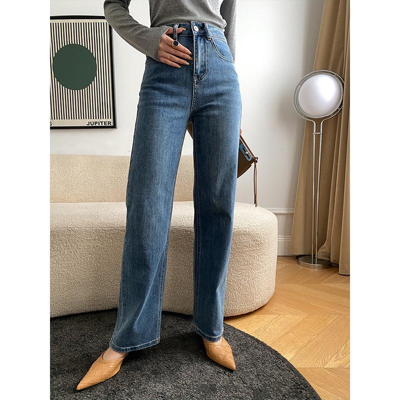Sinan French Blogger Style High-Waisted Straight Wide-Leg Jeans - Autumn/Winter Fashion SN2134 L светло-синий
