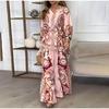 Women's Fashion Graffiti Print Lapel Shirt Trousers Two-piece Suit Summer Retro High Street Lady Elegant Suit