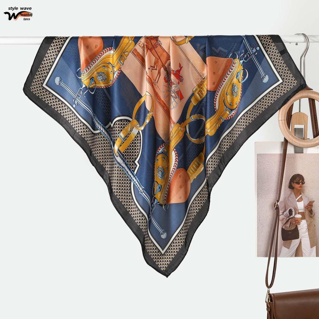 70CM Fransk Retro Damvagnstryck Imitation Silkeshalsduk