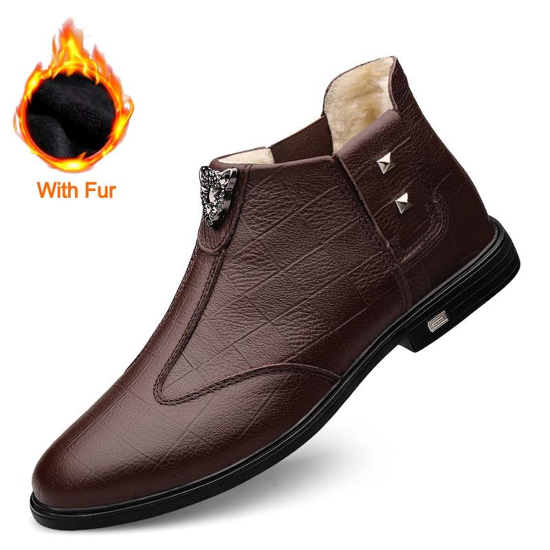 Men's Boots New Genuine Leather High Top Casual Shoes Top Quality Cow Leather Casual Business Work Shoes Winter Warm Ankle Boots