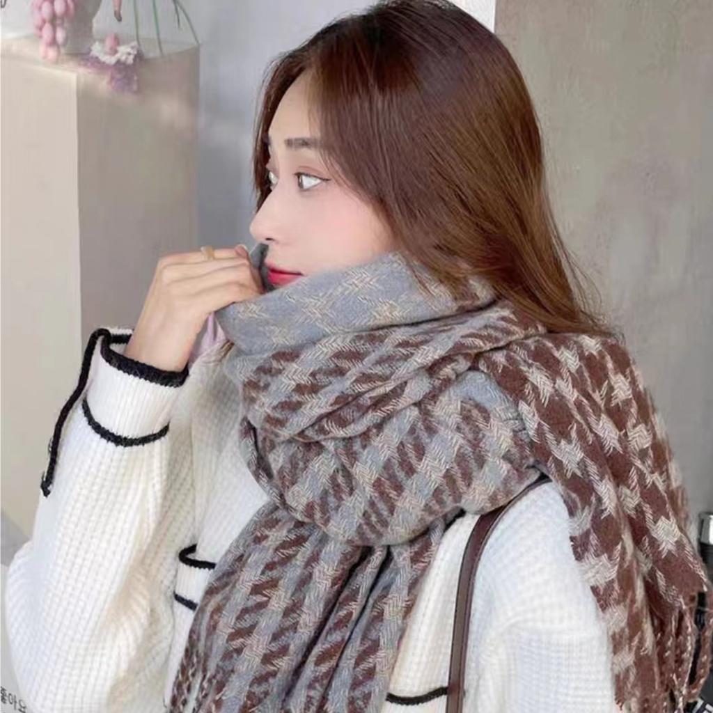 Scarf winter women's versatile shawl dual-purpose thousand bird plaid new Korean version thickened warm imitation cashmere scarf