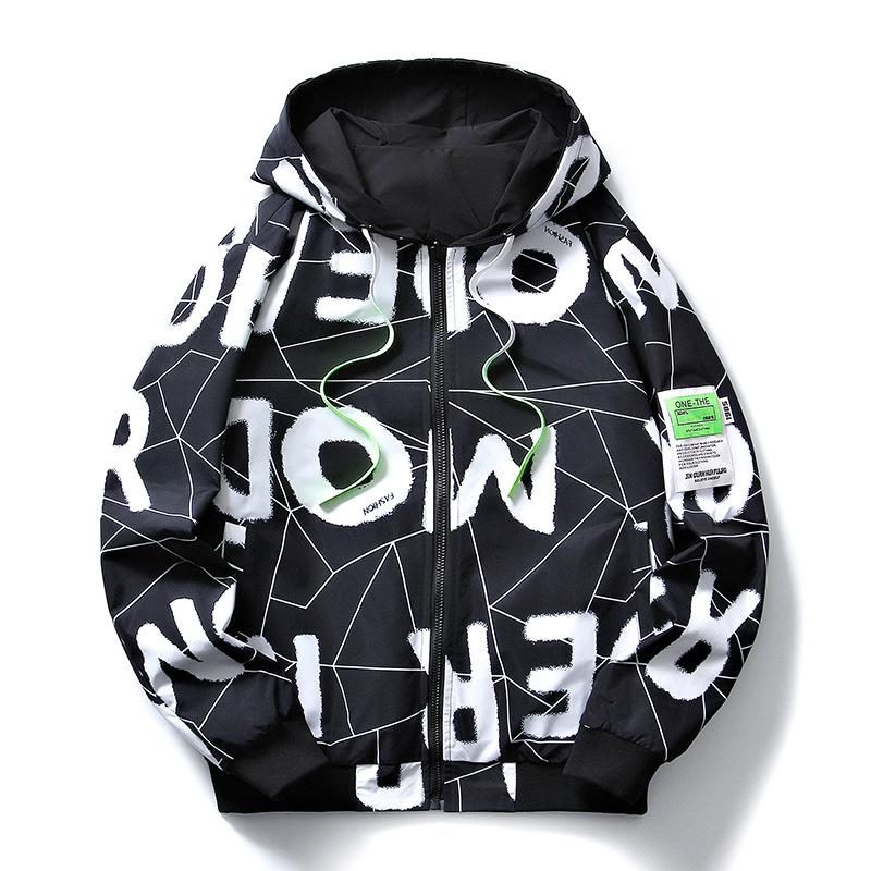 

Модная повседневная двусторонняя куртка Мужская весенняя куртка Мужская трендовая молодежная большого размера с капюшоном Верхняя одежда 6XL чёрный
