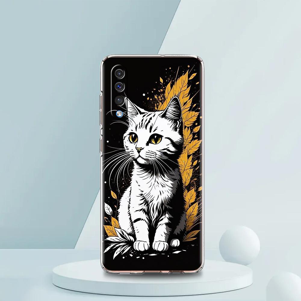 CARTOON CAT Transparent Phone Case for Samsung Galaxy A12 A50 A52 A70 A40 A10 A20 A30 A02 A03S A04 Cover Silicone Shell Capa Bag