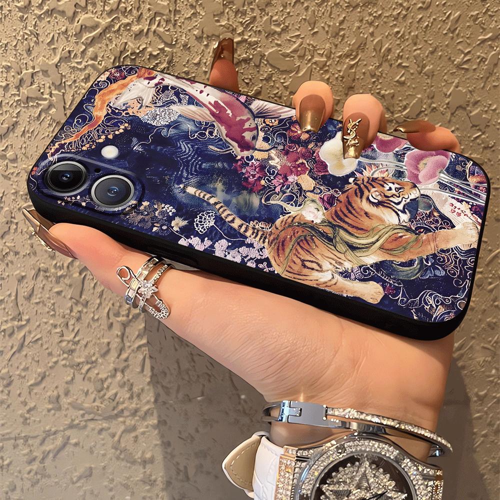 Schwarze weiche Handyhülle für iPhone 7 8 XR 17Air 13 12 11 17 Pro Max 15 16 14 Plus XS Max Cartoon Tiger Kunst