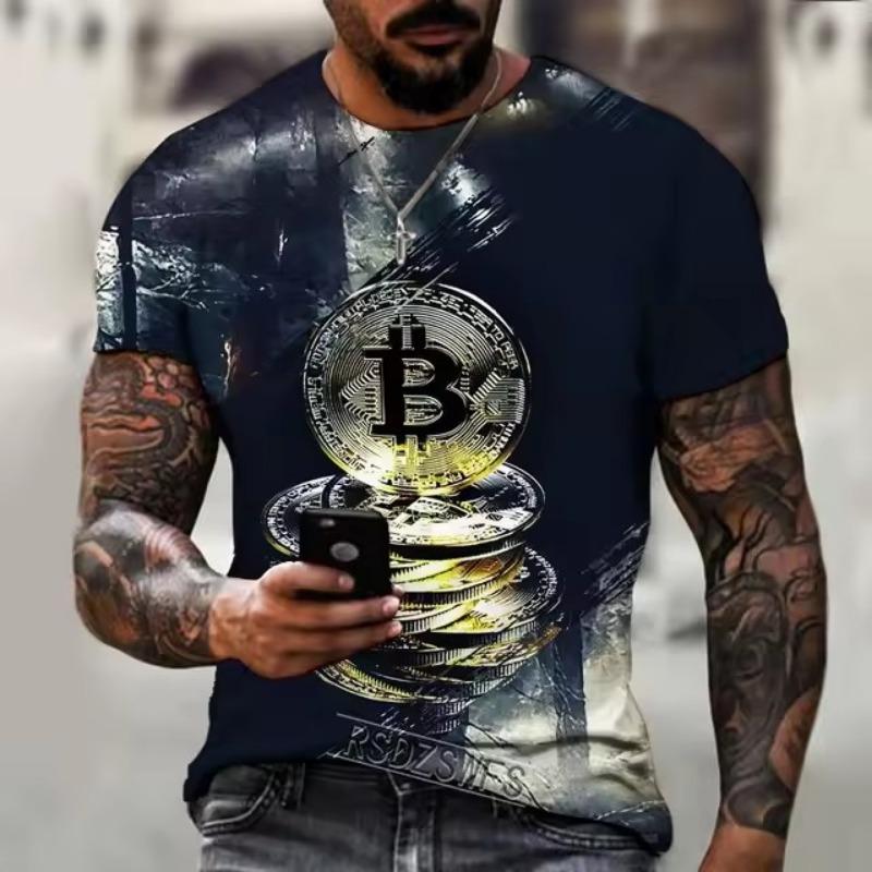 Spring Summer T-shirts Men O Neck Short-sleeved Bitcoin 3D Printed T-shirt Street Trend Oversized Top